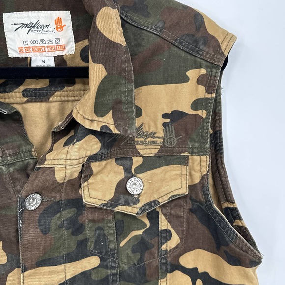 Miskeen Vest Camouflage Sleeveless Collared Multi Pockets Button Down Green M - Picture 5 of 6